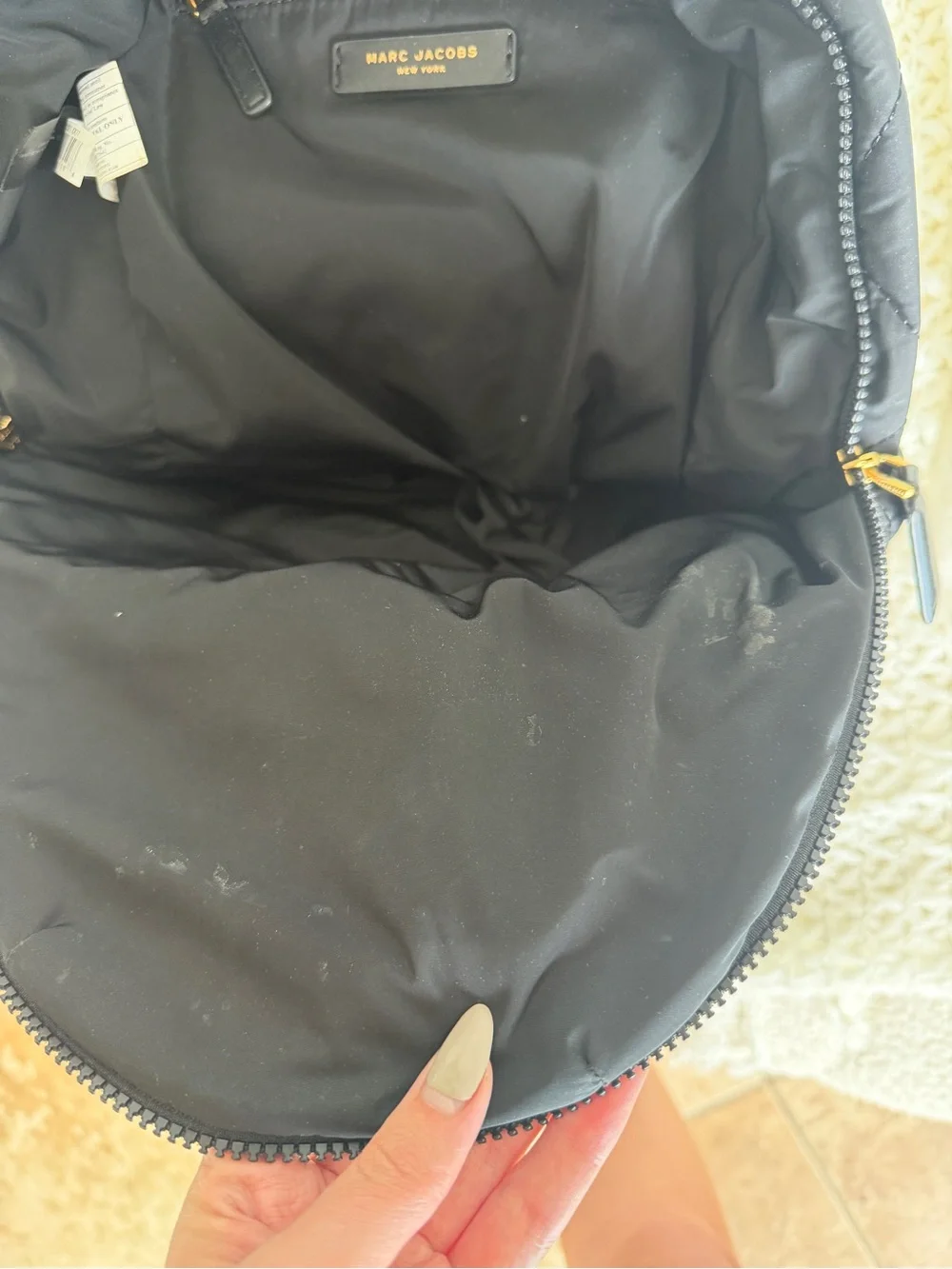 Marc Jacobs Black Quilted Mini Backpack with Gold Plaque
